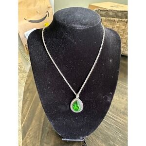 BRIGHTON RAINDROPS EMERALD GREEN HUE PENDANT SWAROVSKI CRYSTAL NECKLACE EUC